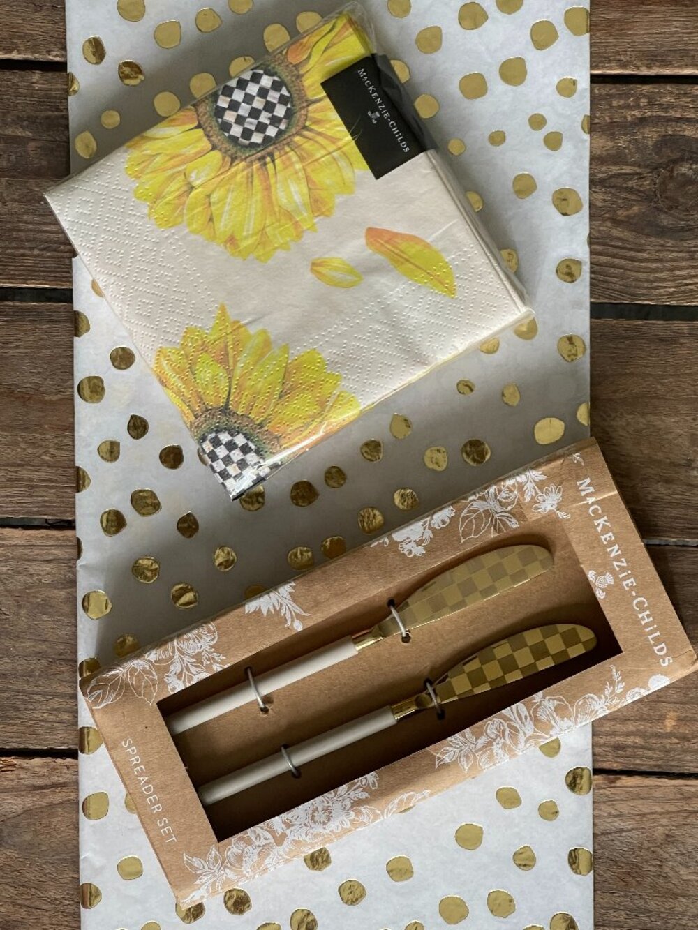 MacKenzie-Childs Sunflower Napkins & Spreader Bundle: Gift-Ready Holiday or Not!